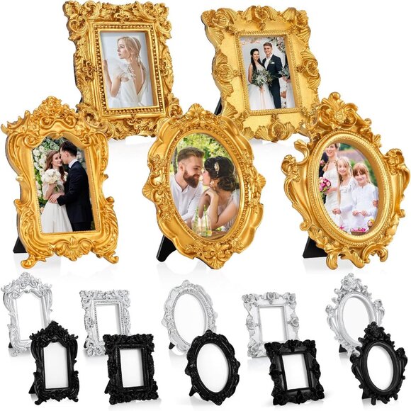 15 Pcs Mini Picture Vintage Frames Tiny Antique Photo Baroque Ornate Resin Oval
